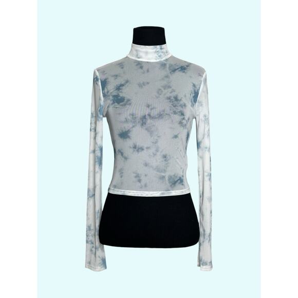 Shein Bae white blue tie dye long sleeves sheer top size Small - Picture 9 of 10